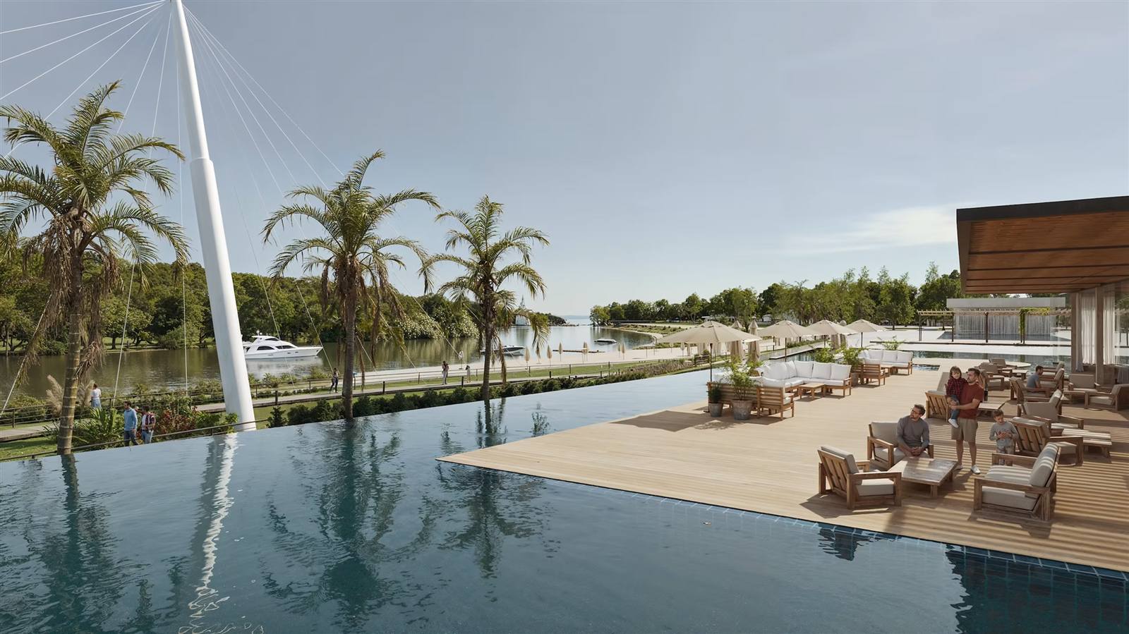 Het Aquadelta-project: infinity pool, marina en promenade aan het water
